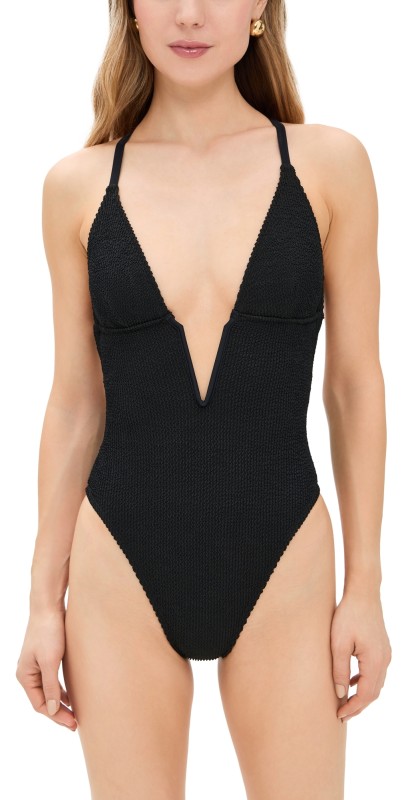 Good American Always Fits Deep V Underwire Swimsuit Black