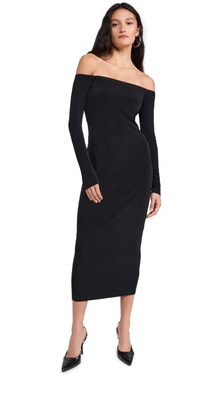 Susana Monaco Matte Jersey Off Shoulder Long Sleeve Dress Black
