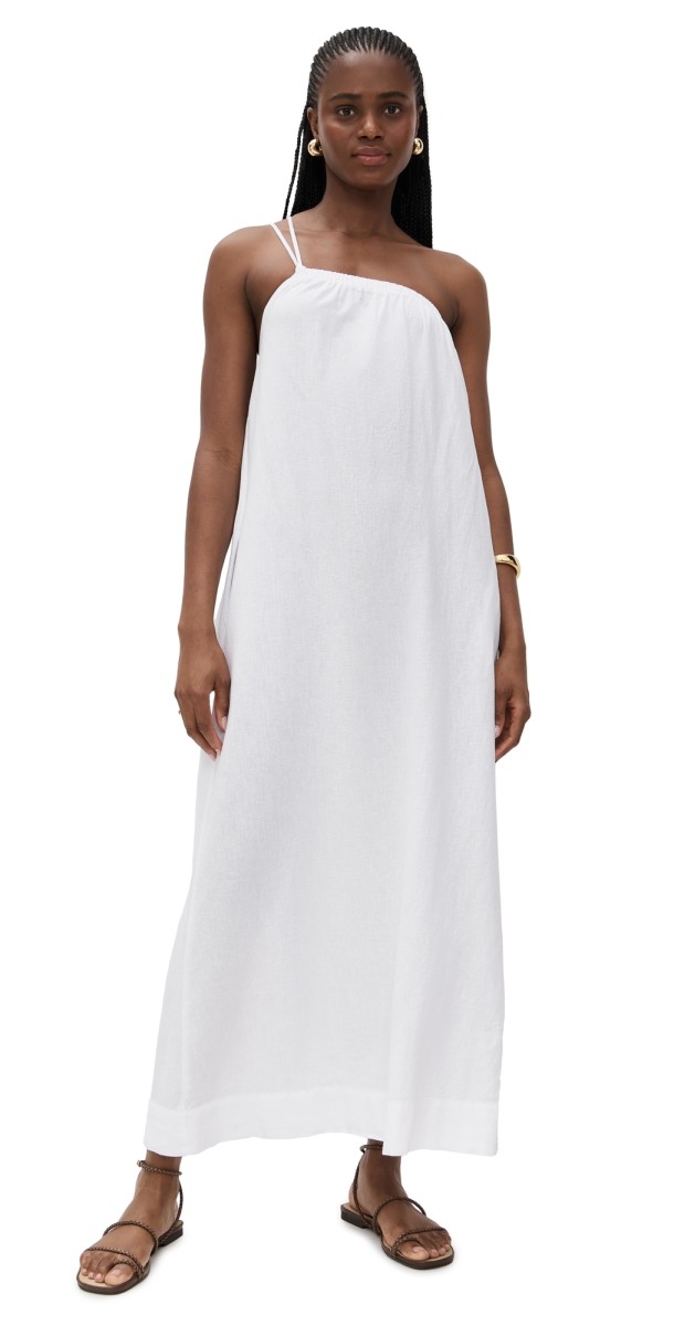 Stateside Linen Asymmetric Tie Maxi Dress White