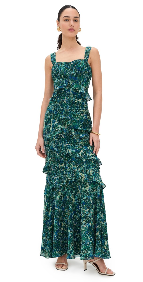SALONI Chandra Dress Python Flower Emerald