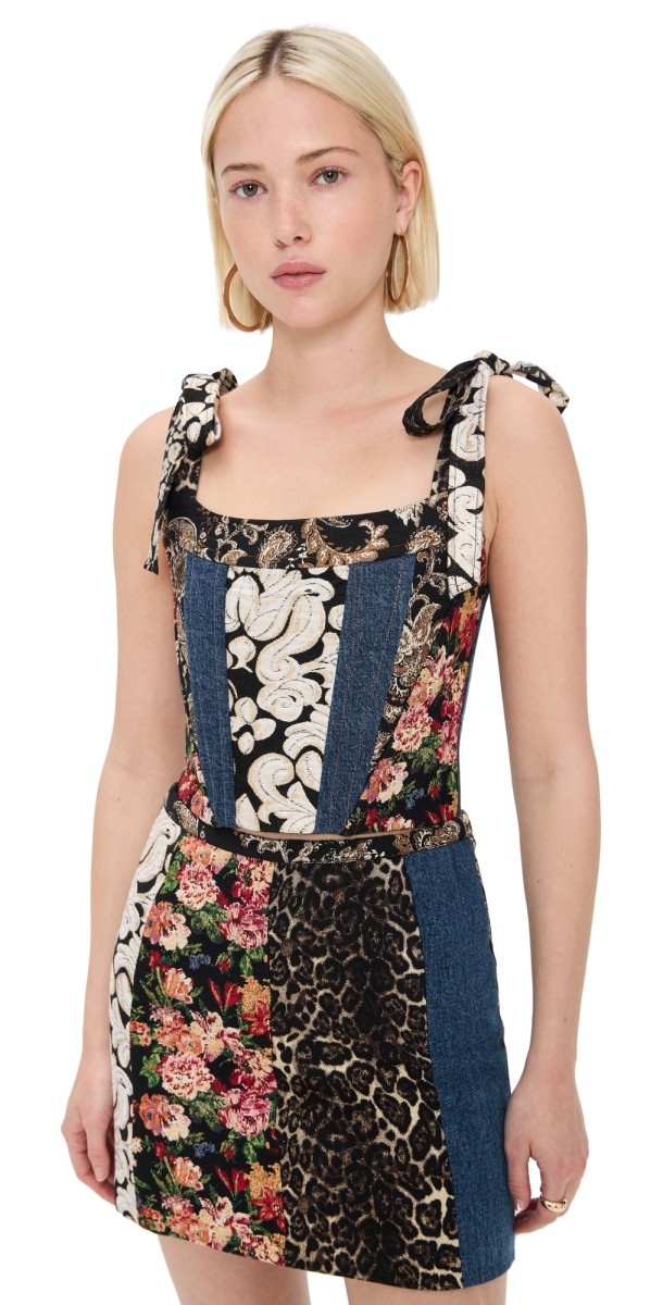 alice + olivia Clara Bow Strap Paneled Bustier Lola Blue/Multi