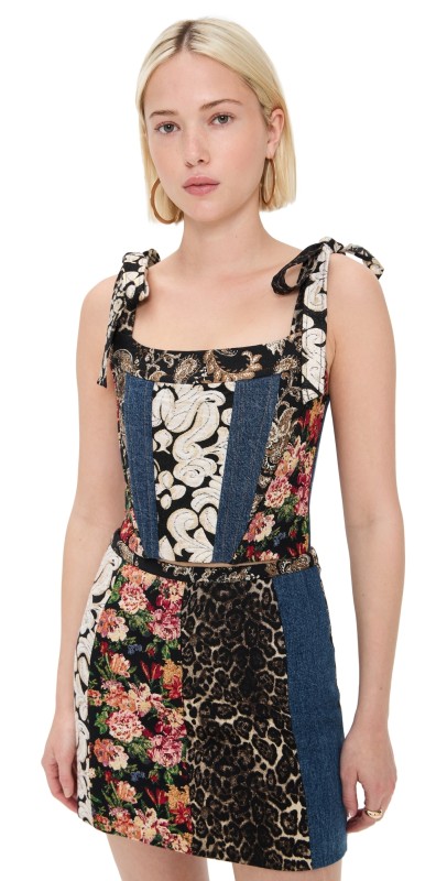 alice + olivia Clara Bow Strap Paneled Bustier Lola Blue/Multi