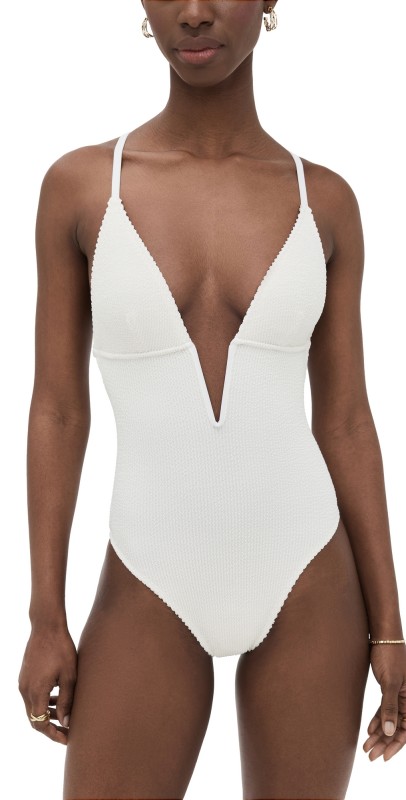 Good American Always Fits Deep V Underwire One Piece Cloud White