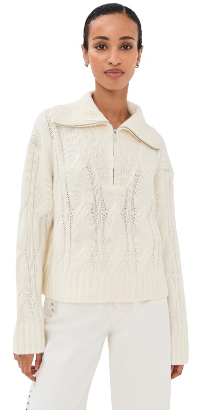 Sablyn Esme Half Zip Cable Sweater Gardenia