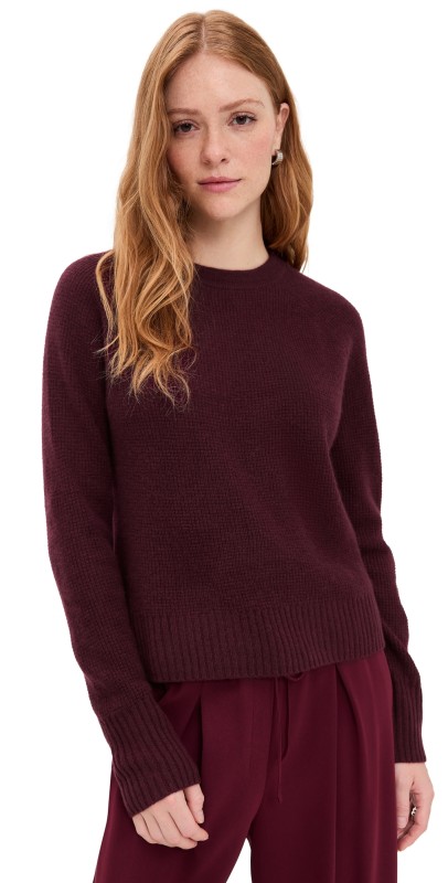 White & Warren Cashmere Waffle Sweatshirt Sangria