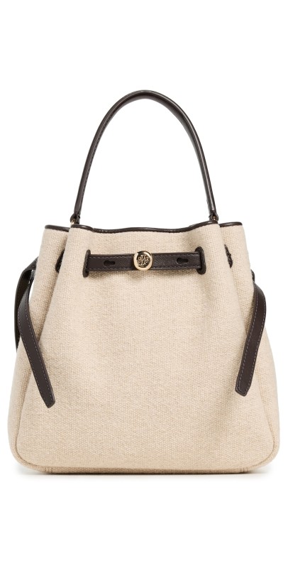 Tory Burch Romy Canvas Bucket Bag Cafe Latt