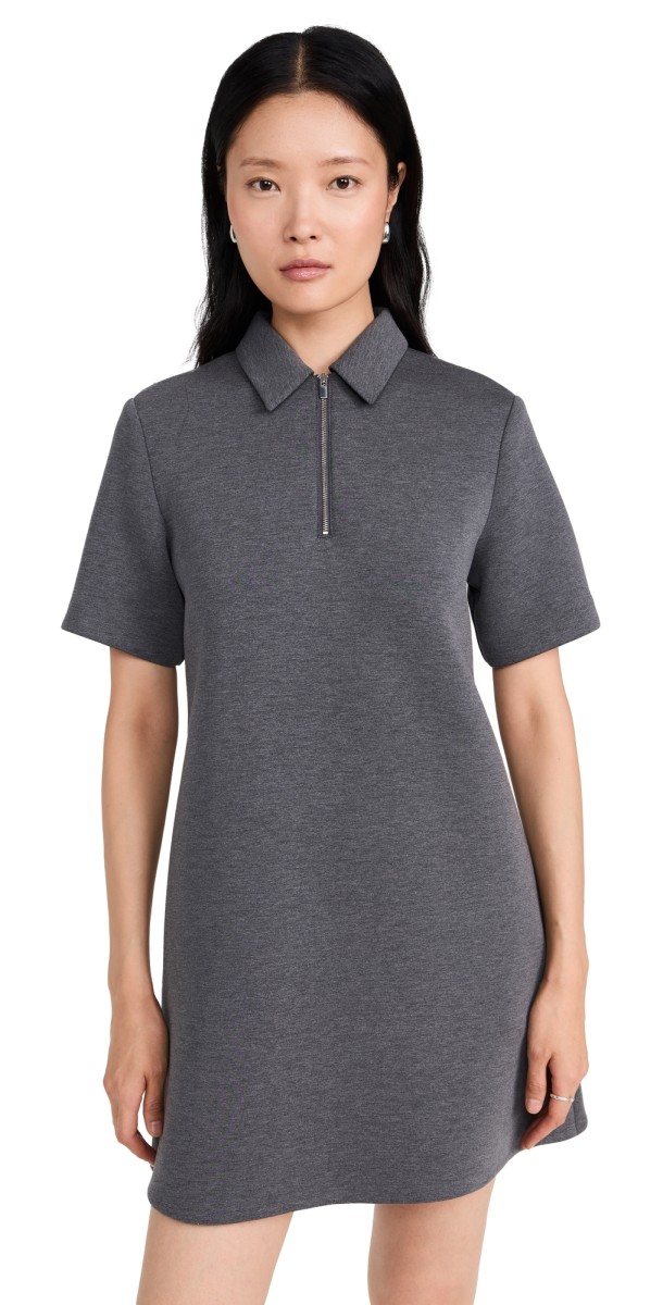 Theory Short Sleeve Half Zip Dress Charcoal Melange
