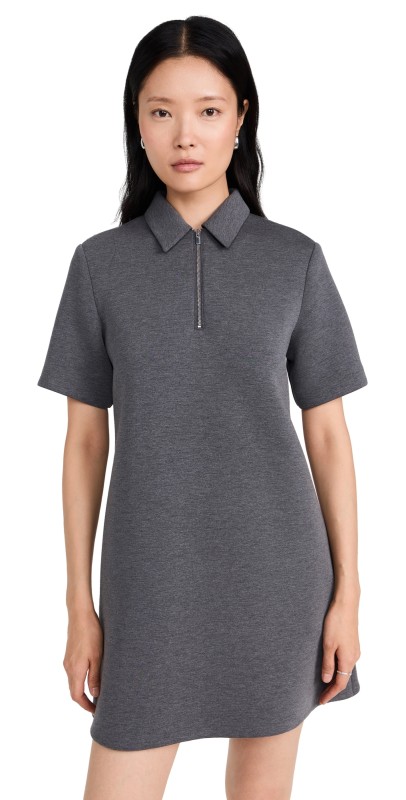 Theory Short Sleeve Half Zip Dress Charcoal Melange