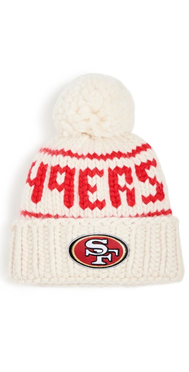 Lele Sadoughi White 49ers Beanie with Yarn Pom Pom Whit