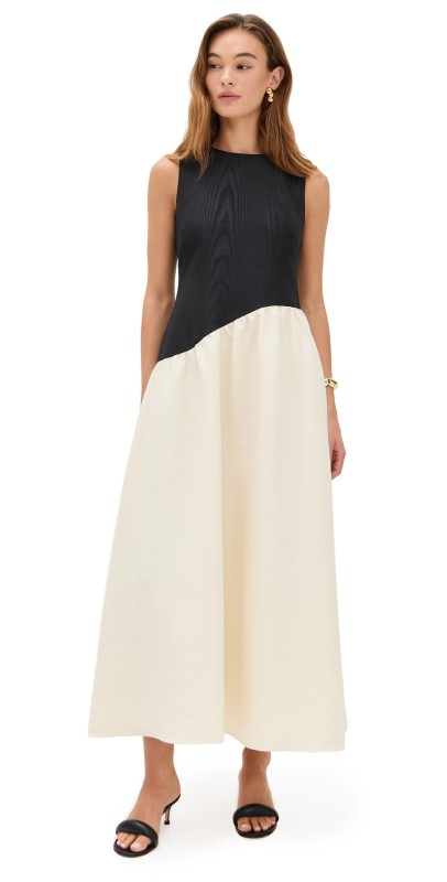 SIMONMILLER Laurel Moire Midi Dress Black/Bone