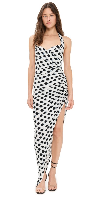 Norma Kamali Cayla Side Drape Gown Paint Dots