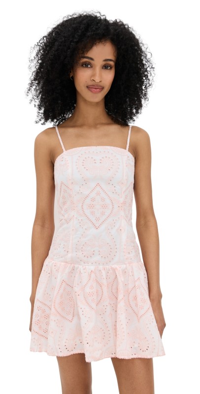endless rose Eyelet Drop Waist Mini Dress Pink