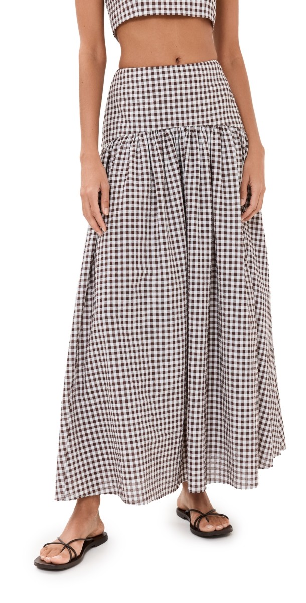 STAUD Procida Skirt Dark Chocolate Gingham