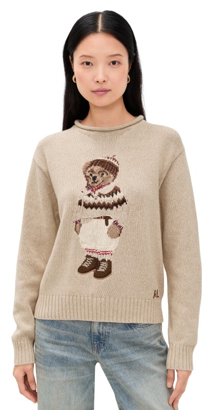 Polo Ralph Lauren Long Sleeve Cotton Crewneck Pullover Sweater Dark Almond Marl