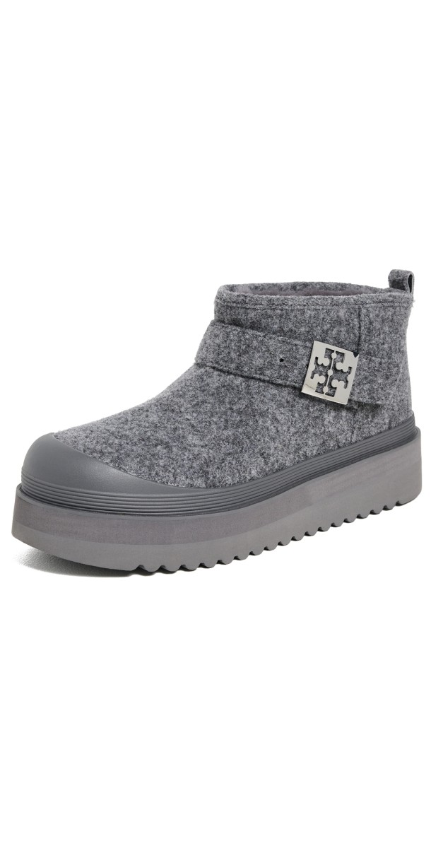 Tory Burch Mellow Shearling Platform Boots Storm Cloud/Silver