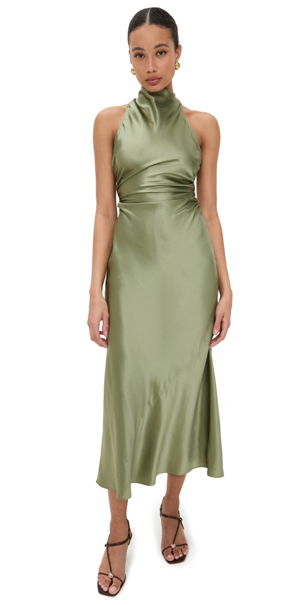 Reformation Cassette Silk Dress Artichoke