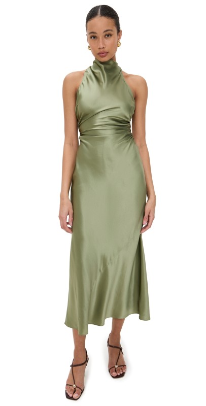 Reformation Cassette Silk Dress Artichoke