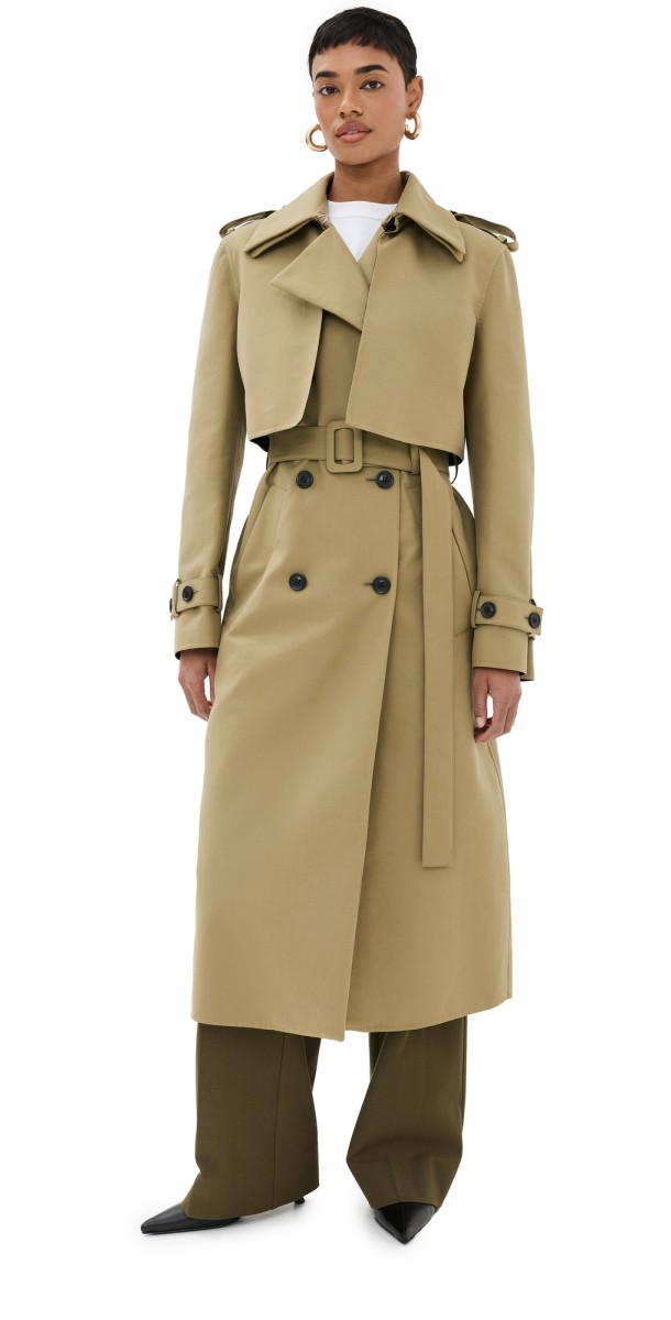 Another Tomorrow Convertible Trench Coat Olive/Black
