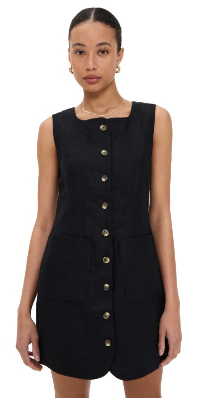 POSSE Emma Button Down Mini Dress Black