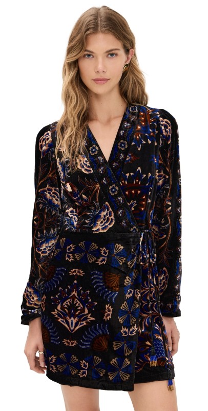 FARM Rio Arabesque Mix Scarves Black Wrap Mini Dress ARABESQUE MIX SCARVES BLACK