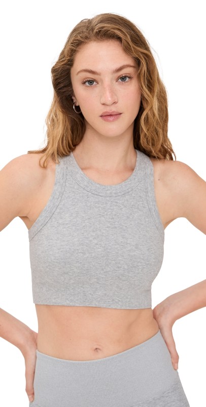 Alo Yoga Seamless Delight High Neck Bra Athletic Heather Grey