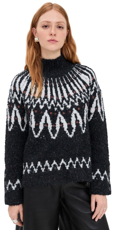 Saylor Vicki Boucle Fair Isle Sweater Black