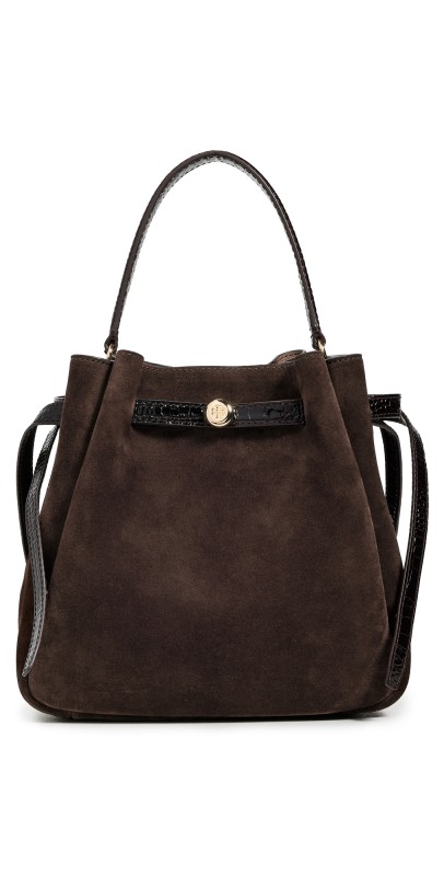 Tory Burch Romy Suede Bucket Bag Dark Cocoa