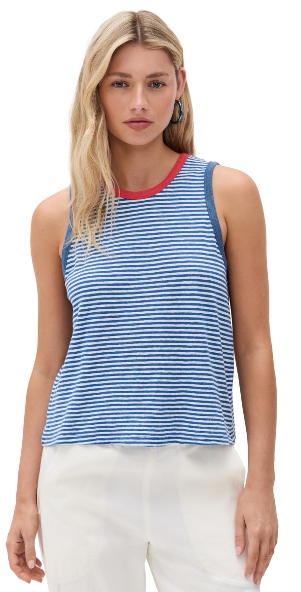 Clare V. Camp Fit Tank Blue/Cream Mini Stripe