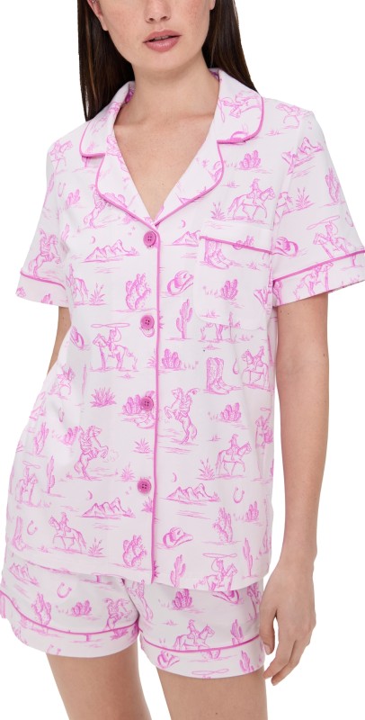 BedHead PJs Cotton Jersey Knit Classic Shorty PJ Set Cowgirl Toile