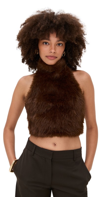 BARDOT Julietta Faux Fur Top Chocolate