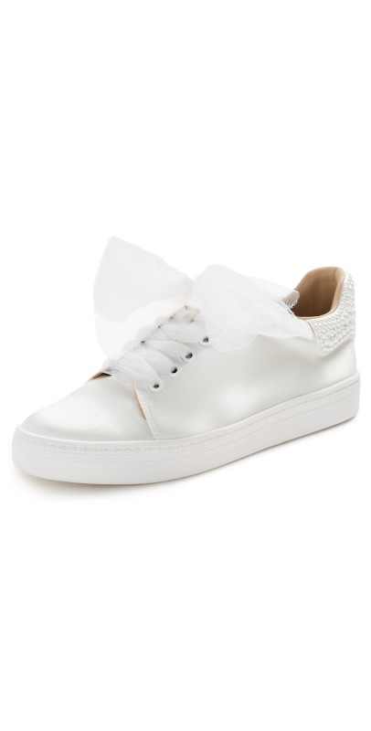 Badgley Mischka Gem Sneakers White Satin