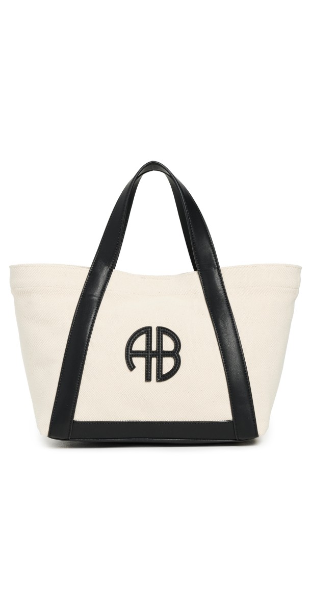 ANINE BING Small Cara Tote Natural Canvas w/ Black