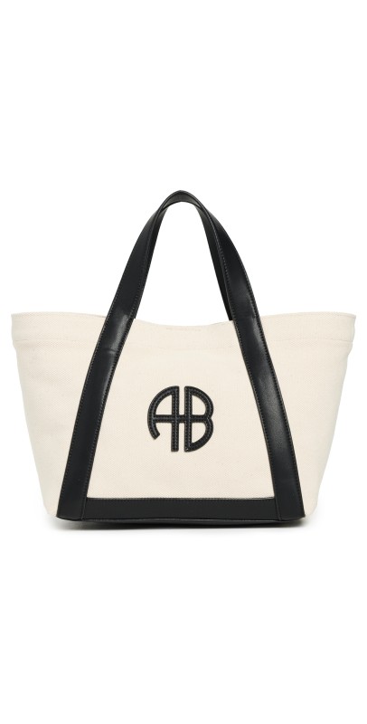 ANINE BING Small Cara Tote Natural Canvas w/ Black