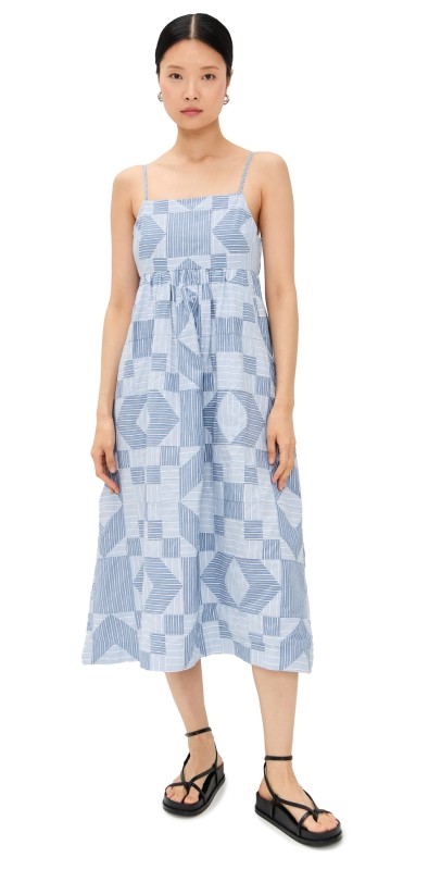 Sea Helmi Striped Shirting Midi Dress Blue
