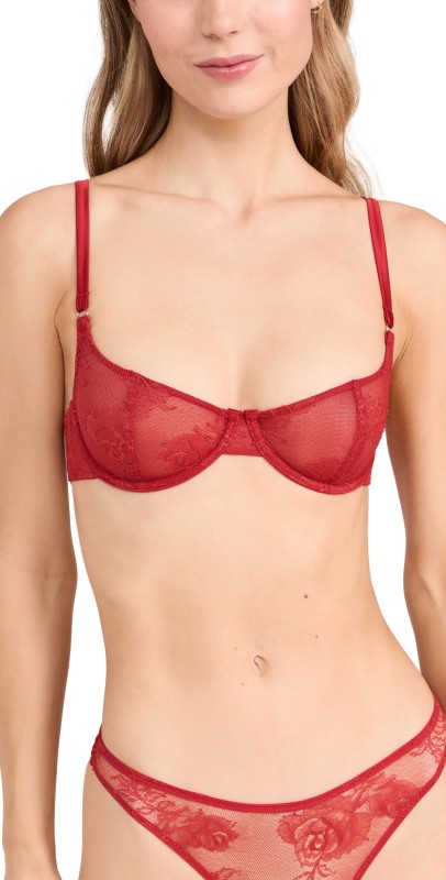 Fleur du Mal Bouquet Lace Scooped Balconette Bra Rouge