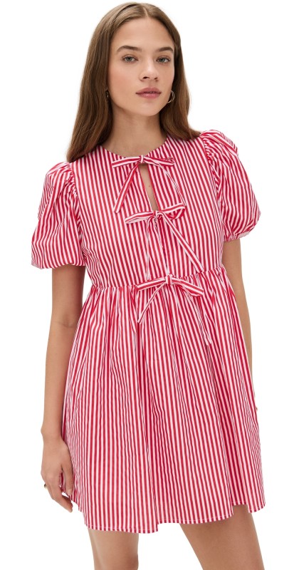 English Factory Stripe Sleeveless Bow Dress Red