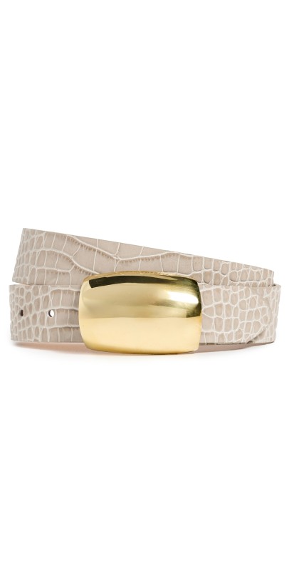 L'AGENCE Milou Domed Croc Embossed Belt Ivory Croc Embossed