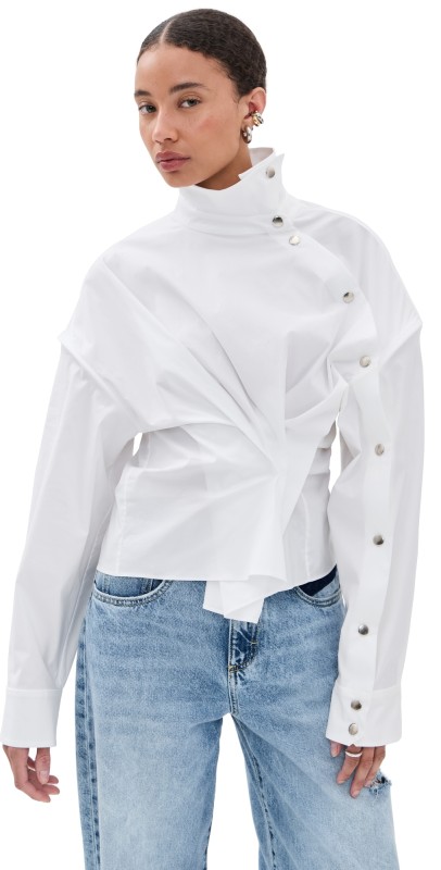 A. W.A. K.E. MODE Asymmetric Collar Shirt White