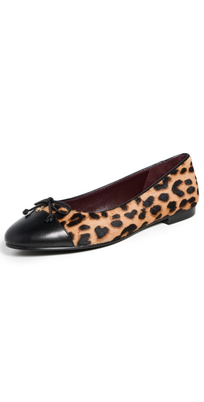 Tory Burch Cap Toe Ballet Flats Classic Leopard/Perfect Black
