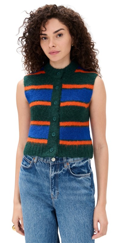The Tiny Big Sister Striped Vest Bottle Green