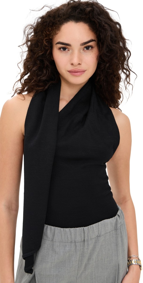 Pixie Market Neck Tie Knit Top Black