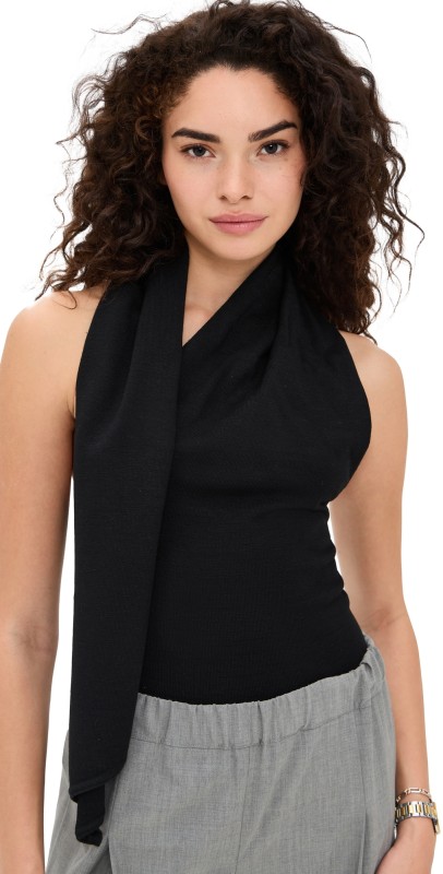 Pixie Market Neck Tie Knit Top Black