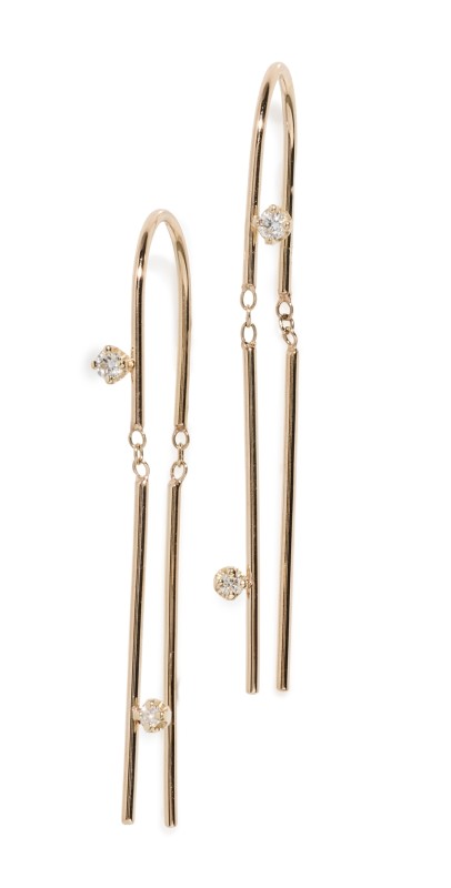 Zoe Chicco 14k Gold Wire Thread Thru Diamond Earrings 14k Yellow Gold