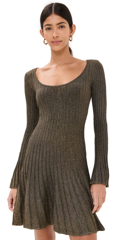 STAUD Raquel Dress Metallic Gold