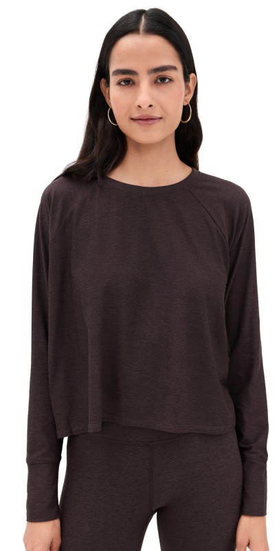 Beyond Yoga Featherweight Daydreamer Pullover Dark Chocolate Heather