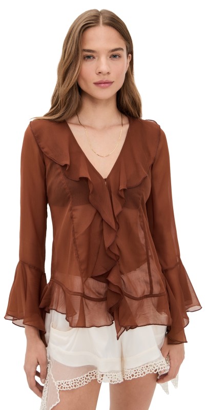 Free People Bali Tulula Chiffon Top Umber Earth Combo