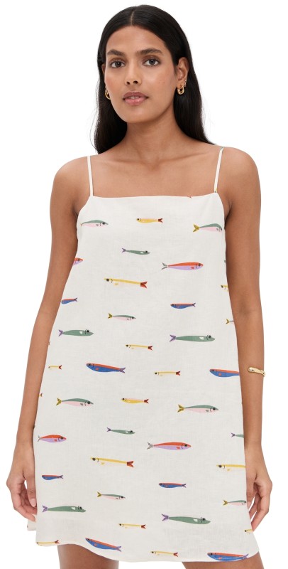 STAUD Laura Linen Mini Dress Pop Sardines Ivory