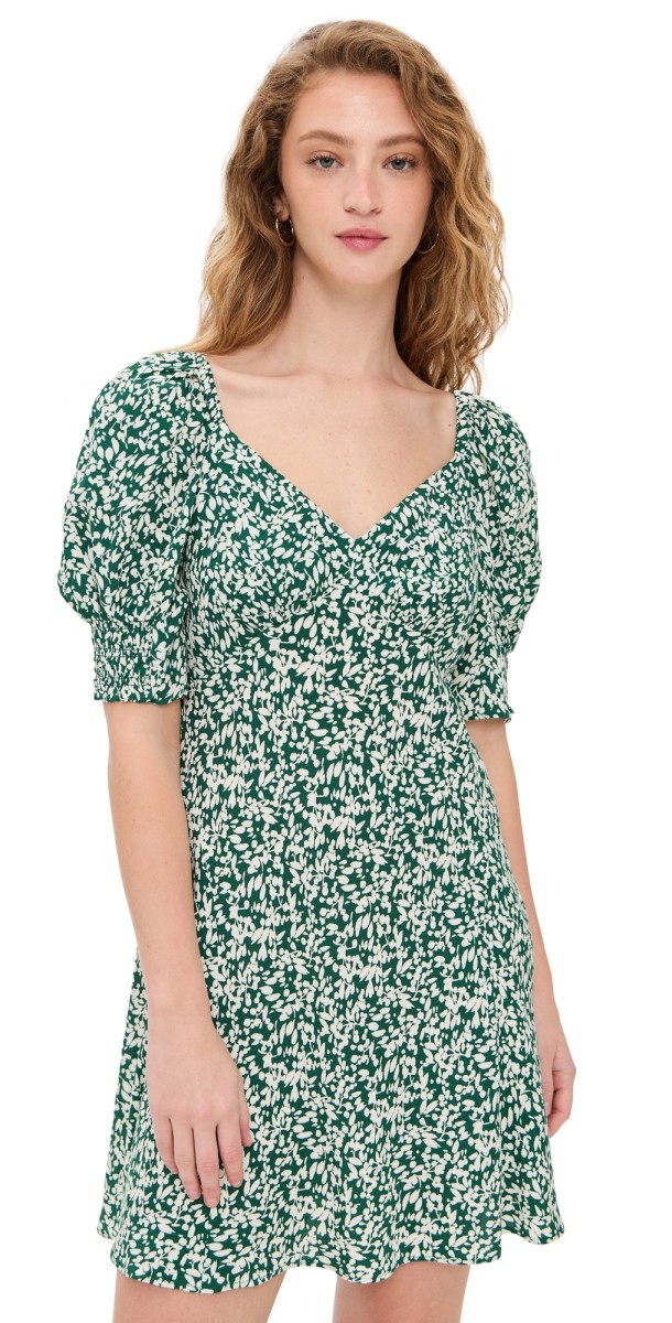 Madewell Crepe V Neck Green Printed Mini Dress Abstract Leaf Kelly/Verdant Gr