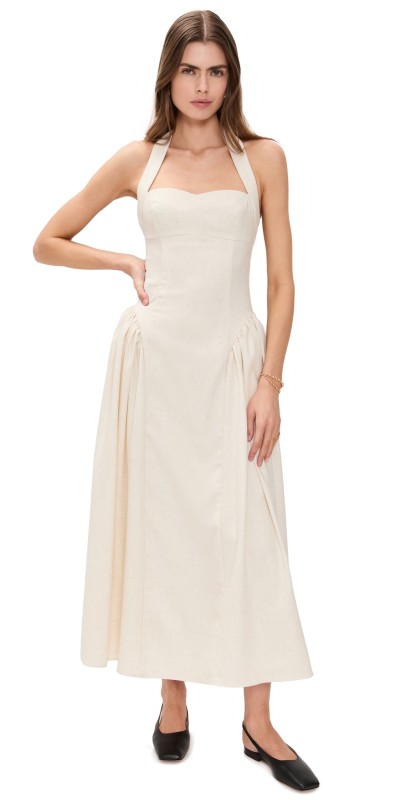 Line & Dot Greta Halter Maxi Dress Ecru