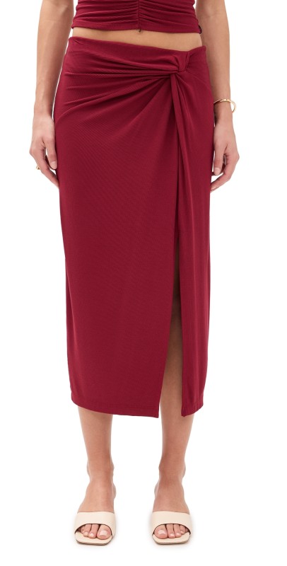 Stateside 2x1 Fine Rib Twist Waist Tulip Skirt Ruby